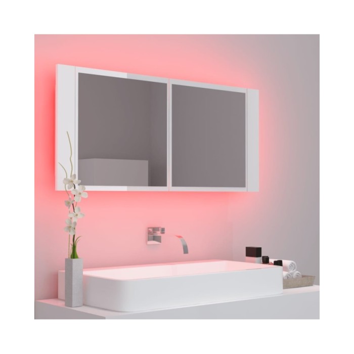 Armoire à miroir de bain à LED Blanc brillant 100x12x45 cm