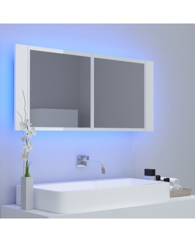 Armoire à miroir de bain à LED Blanc brillant 100x12x45 cm