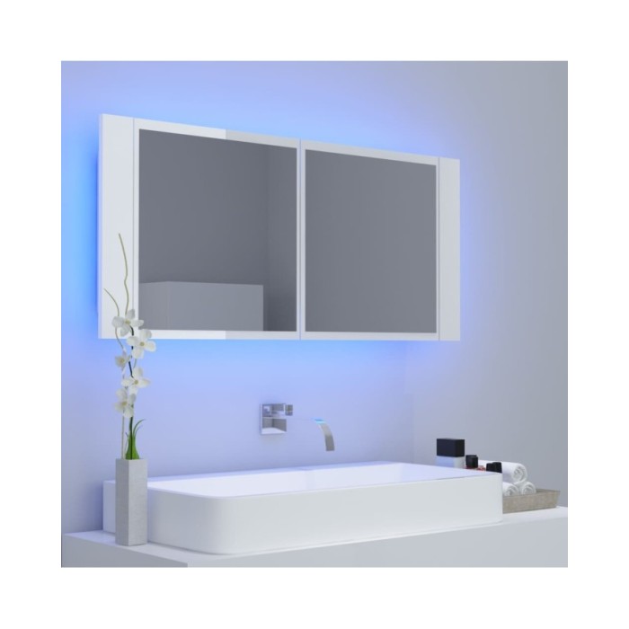 Armoire à miroir de bain à LED Blanc brillant 100x12x45 cm