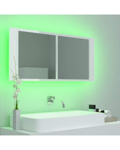 Armoire à miroir de bain à LED Blanc brillant 100x12x45 cm