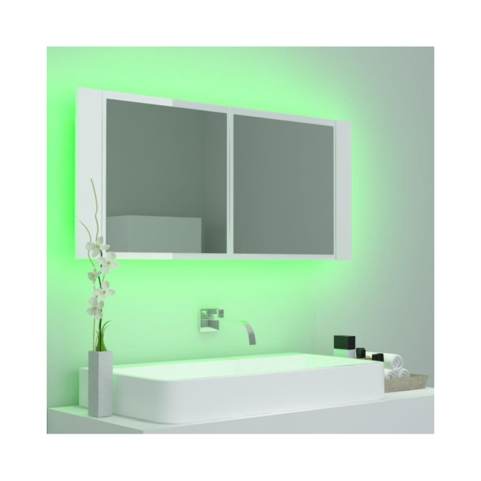 Armoire à miroir de bain à LED Blanc brillant 100x12x45 cm