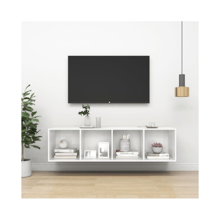 Meuble TV mural Blanc brillant 37x37x142,5 cm Aggloméré