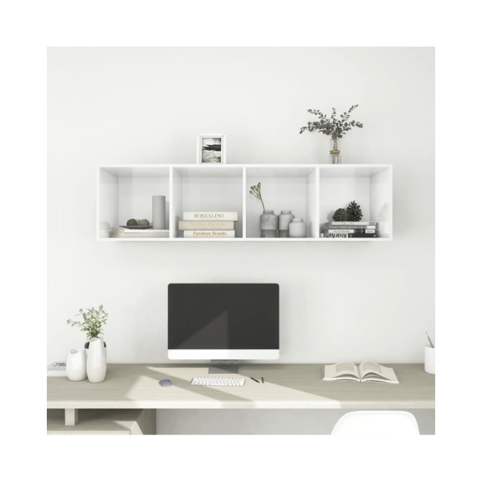 Meuble TV mural Blanc brillant 37x37x142,5 cm Aggloméré