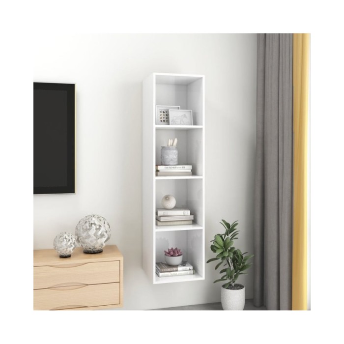 Meuble TV mural Blanc brillant 37x37x142,5 cm Aggloméré