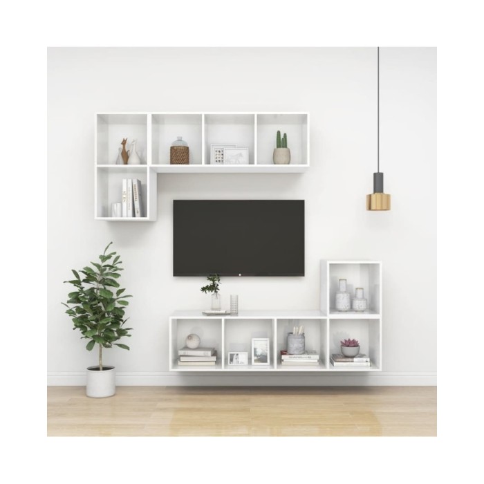 Meuble TV mural Blanc brillant 37x37x142,5 cm Aggloméré