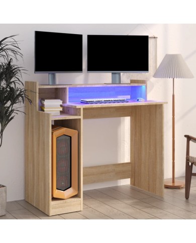Bureau avec lumières LED Chêne 97x45x90 cm Bois d'ingénierie