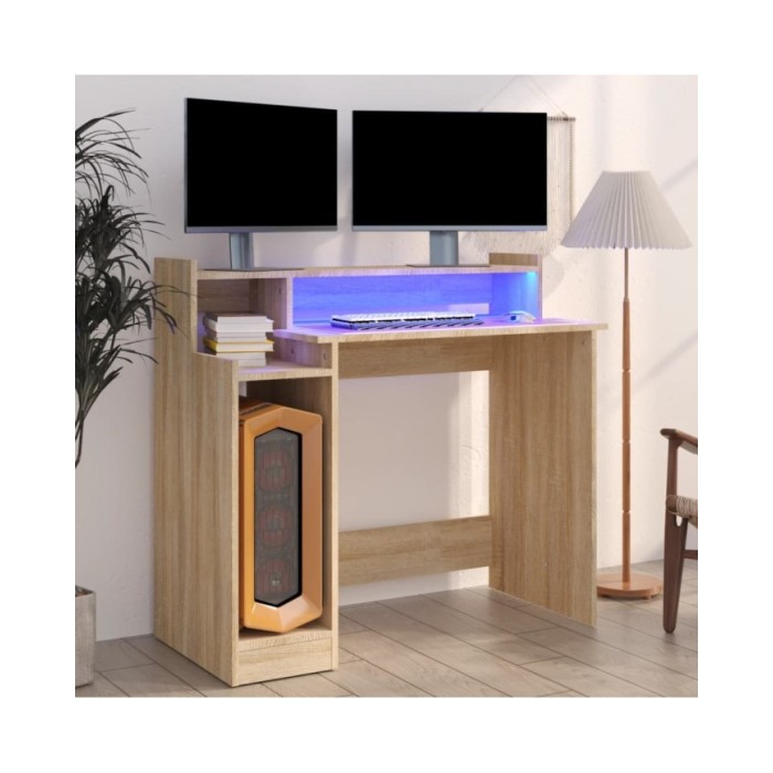 Bureau avec lumières LED Chêne 97x45x90 cm Bois d'ingénierie