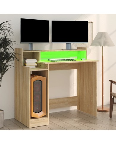 Bureau avec lumières LED Chêne 97x45x90 cm Bois d'ingénierie