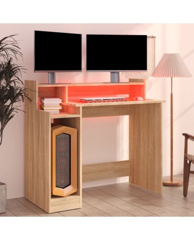 Bureau avec lumières LED Chêne 97x45x90 cm Bois d'ingénierie