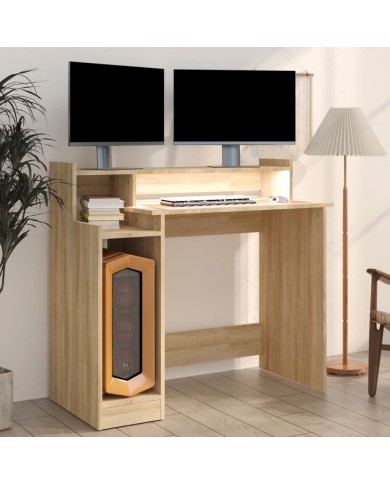 Bureau avec lumières LED Chêne 97x45x90 cm Bois d'ingénierie