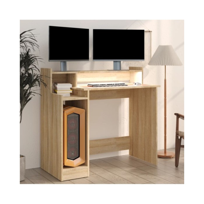 Bureau avec lumières LED Chêne 97x45x90 cm Bois d'ingénierie