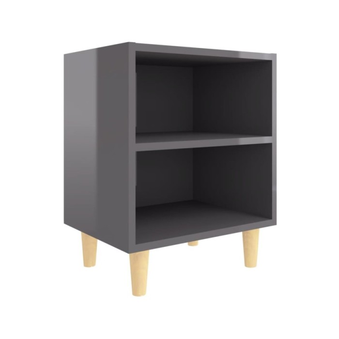 Table de chevet avec pieds en bois Gris brillant 40x30x50 cm