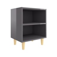 Table de chevet avec pieds en bois Gris brillant 40x30x50 cm