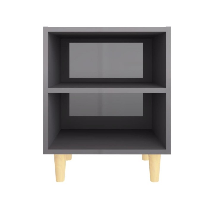 Table de chevet avec pieds en bois Gris brillant 40x30x50 cm