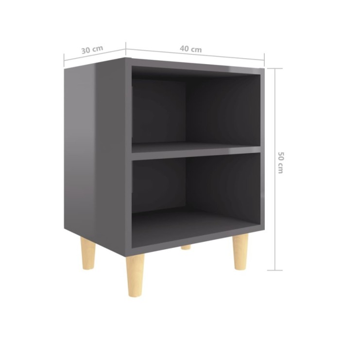 Table de chevet avec pieds en bois Gris brillant 40x30x50 cm