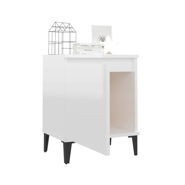Table de chevet avec pieds en métal Blanc brillant 40x30x50 cm