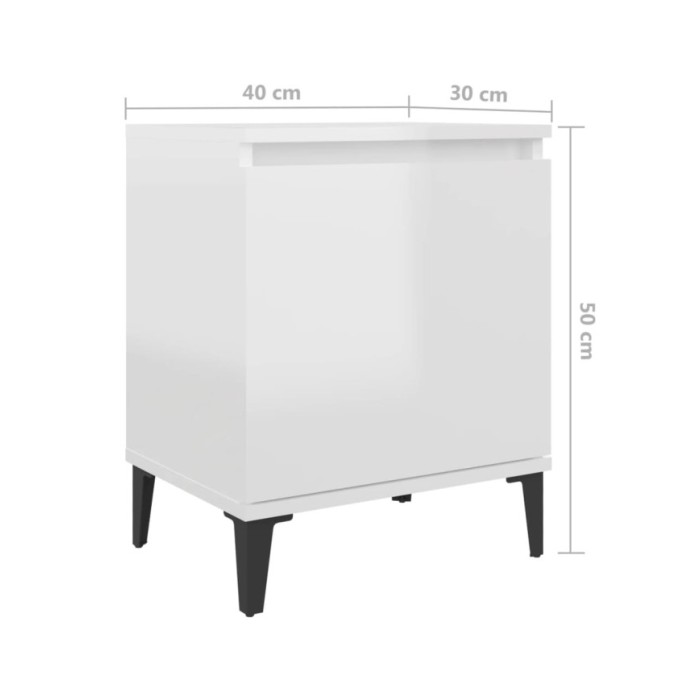 Table de chevet avec pieds en métal Blanc brillant 40x30x50 cm