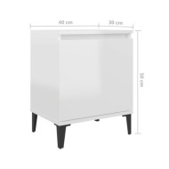 Table de chevet avec pieds en métal Blanc brillant 40x30x50 cm