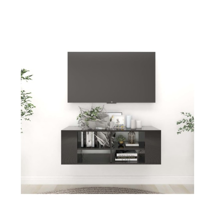 Meuble TV mural Noir brillant 102x35x35 cm Aggloméré