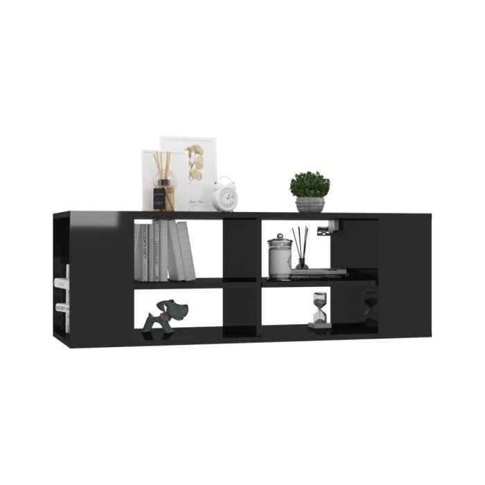 Meuble TV mural Noir brillant 102x35x35 cm Aggloméré