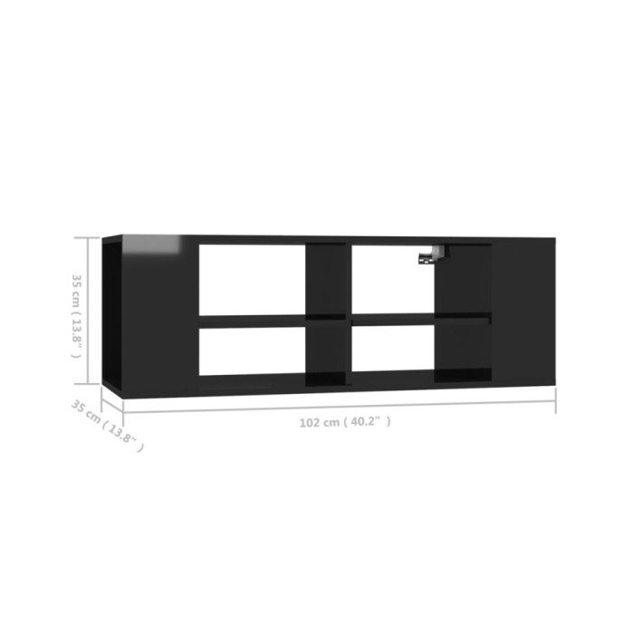Meuble TV mural Noir brillant 102x35x35 cm Aggloméré