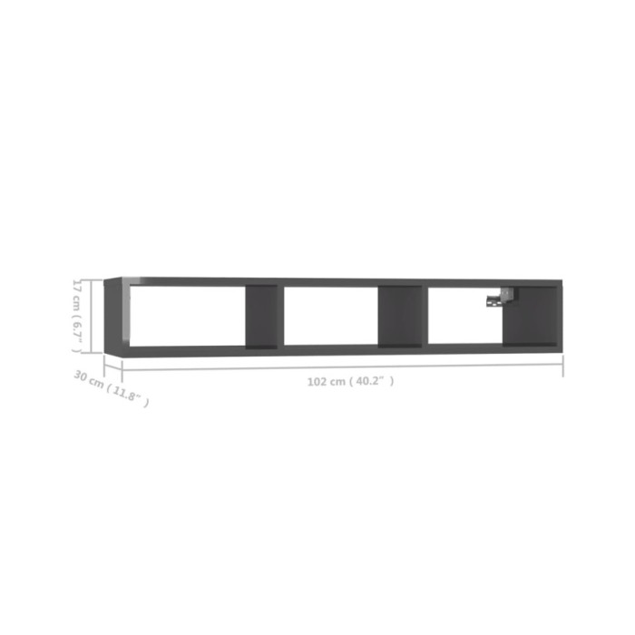 Étagère murale Gris brillant 102x30x17 cm Aggloméré