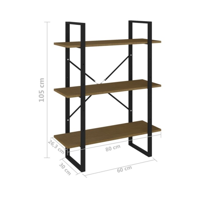 Bibliothèque à 3 niveaux Marron 80x30x105 cm Bois de pin massif