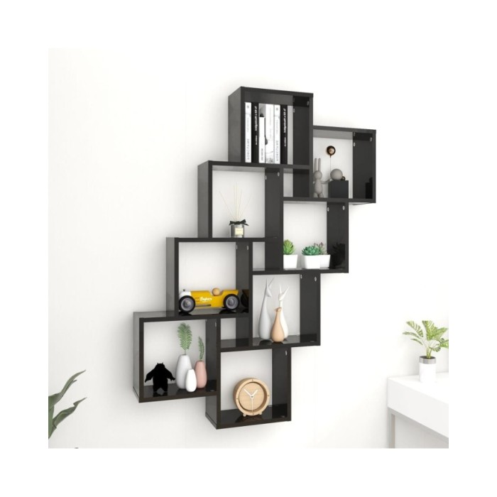 Étagère cube murale Noir brillant 90x15x119 cm Aggloméré