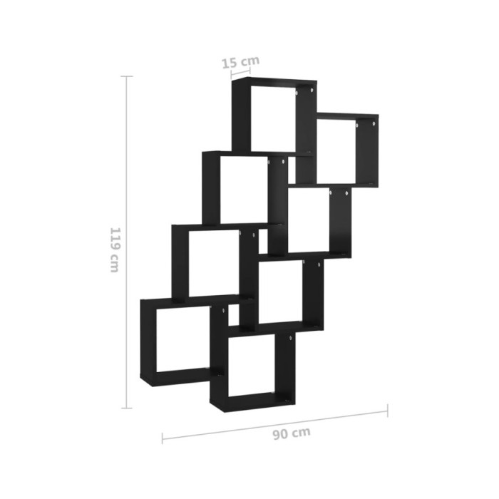 Étagère cube murale Noir brillant 90x15x119 cm Aggloméré