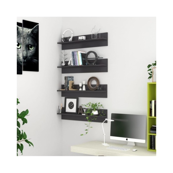 Étagères murales 4 pcs Gris brillant 80x11,5x18 cm Aggloméré