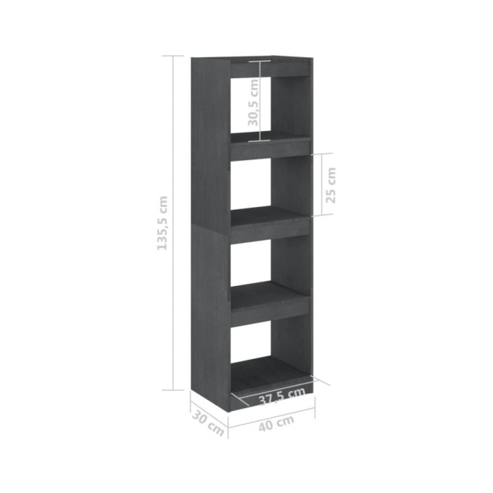 Bibliothèque/Séparateur de pièce Gris 40x30x135,5 cm Pin massif