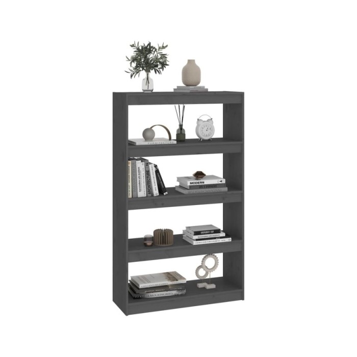 Bibliothèque/Séparateur de pièce Gris 80x30x135,5 cm Pin solide