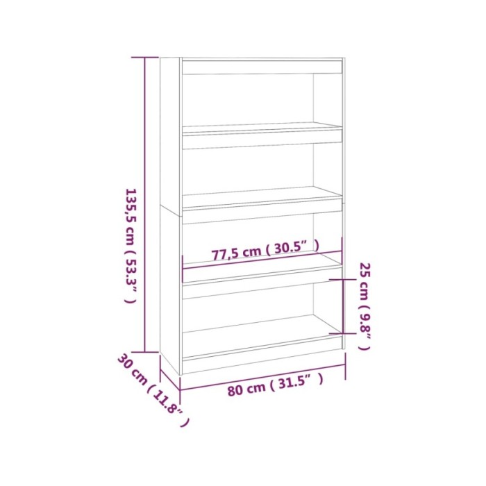 Bibliothèque/Séparateur de pièce Gris 80x30x135,5 cm Pin solide