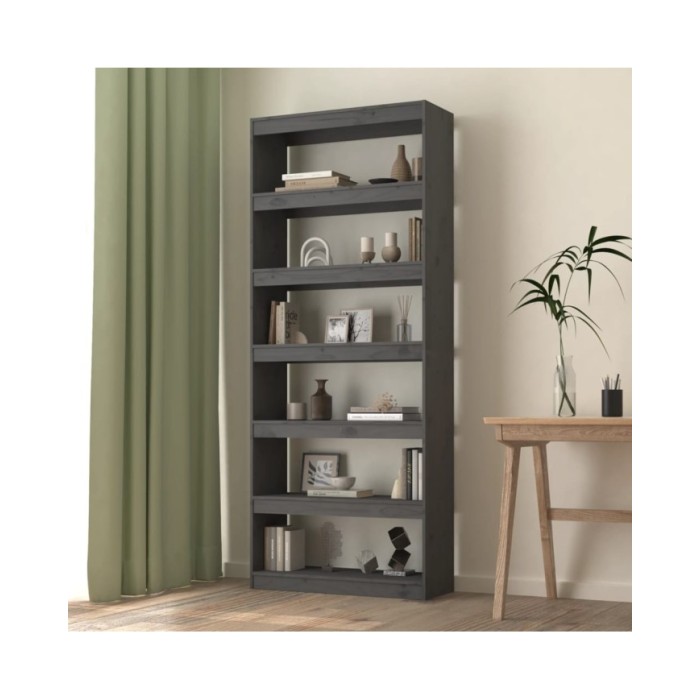 Bibliothèque/Séparateur de pièce Gris 80x30x199,5 cm Pin solide