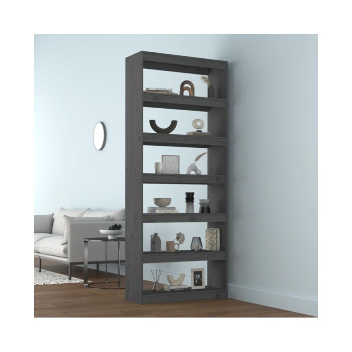 Bibliothèque/Séparateur de pièce Gris 80x30x199,5 cm Pin solide