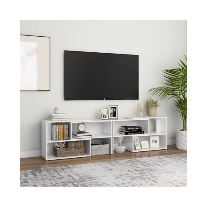 Meuble TV Blanc brillant 149x30x52 cm Aggloméré