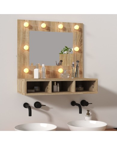 Armoire à miroir avec LED Chêne sonoma 60x31,5x62 cm