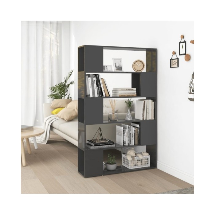 Bibliothèque/Séparateur de pièce Gris brillant Aggloméré