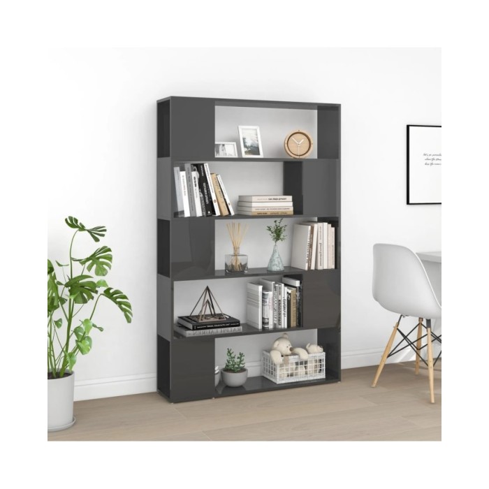Bibliothèque/Séparateur de pièce Gris brillant Aggloméré