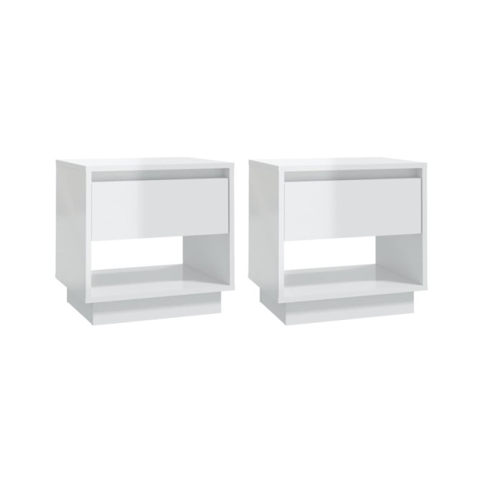 Tables de chevet 2 pcs Blanc brillant 45x34x44 cm Aggloméré