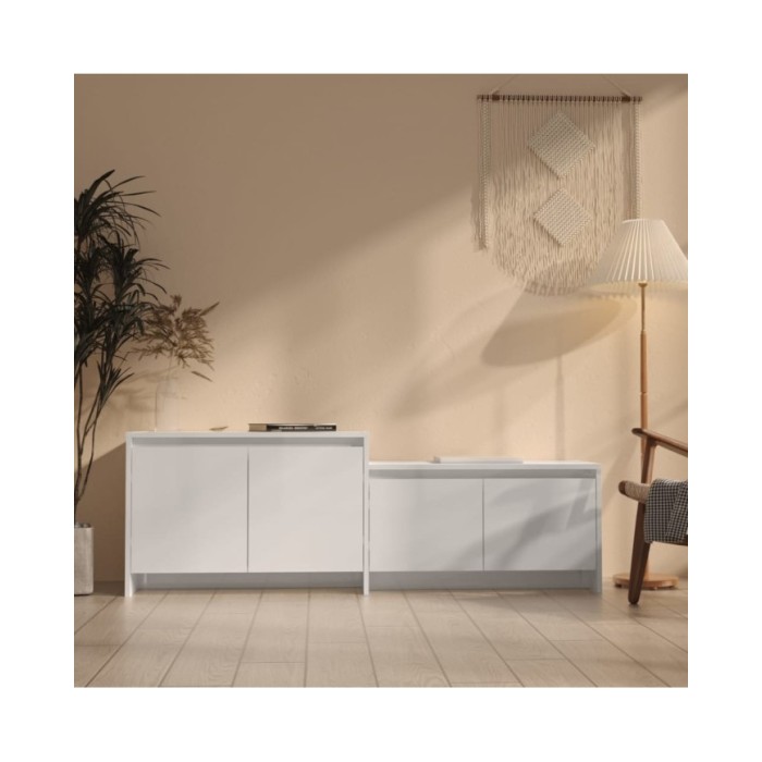 Meuble TV Blanc brillant 146,5x35x50 cm Aggloméré