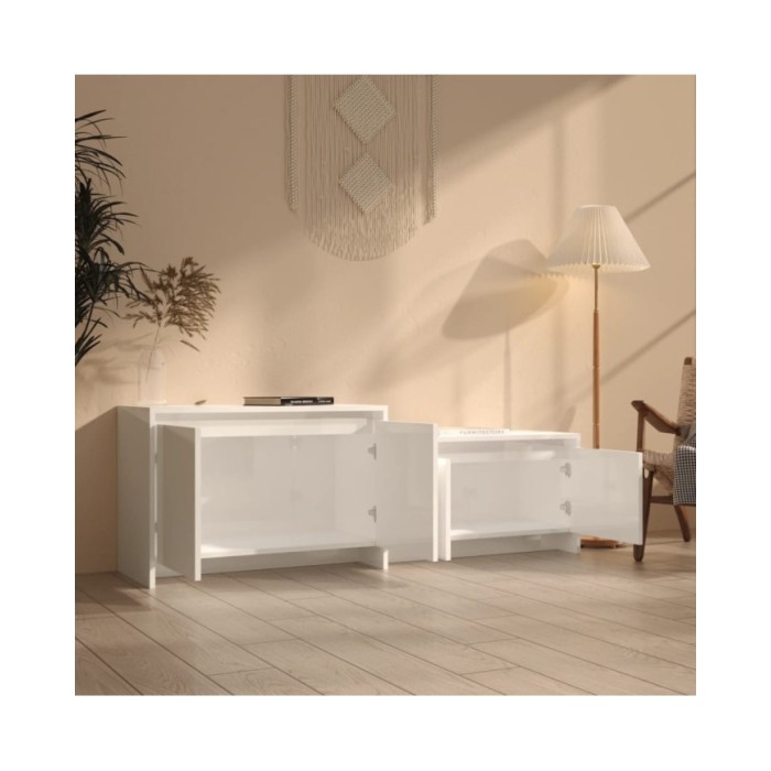 Meuble TV Blanc brillant 146,5x35x50 cm Aggloméré