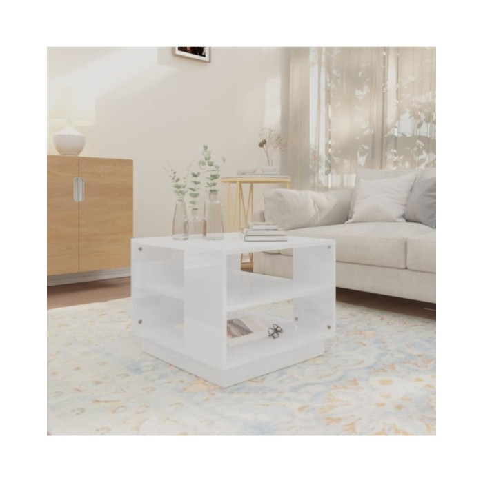 Table basse Blanc brillant 55x55x43 cm Aggloméré 