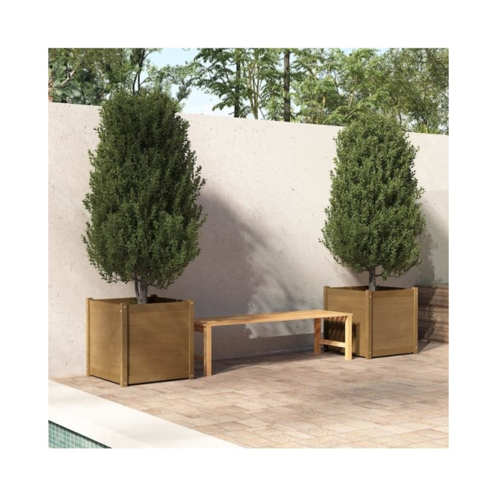 Jardinières 2 pcs Marron miel 60x60x60 cm Bois de pin massif