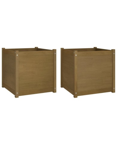 Jardinières 2 pcs Marron miel 60x60x60 cm Bois de pin massif