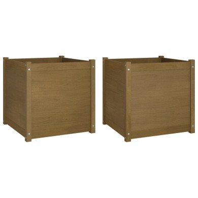 Jardinières 2 pcs Marron miel 60x60x60 cm Bois de pin massif