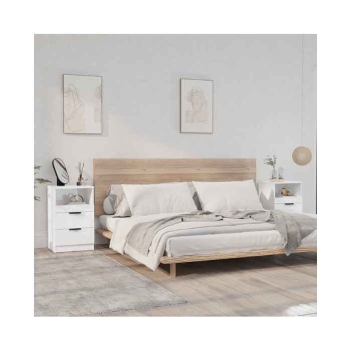 Tables de chevet 2 pcs Blanc brillant Bois d'ingénierie