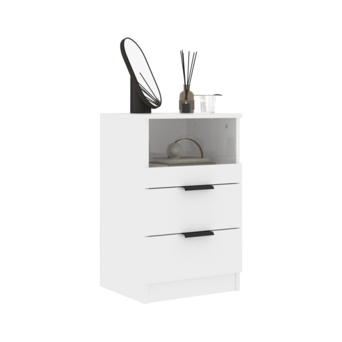 Tables de chevet 2 pcs Blanc brillant Bois d'ingénierie