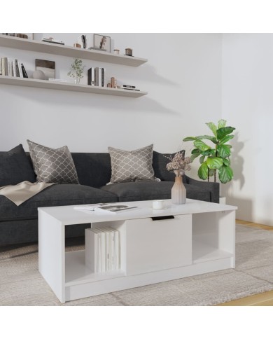 Table basse Blanc brillant 102x50x36 cm Bois d'ingénierie