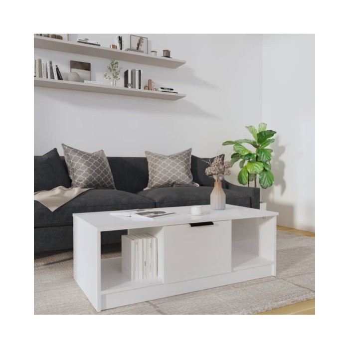 Table basse Blanc brillant 102x50x36 cm Bois d'ingénierie